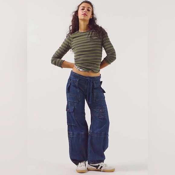 Free People South Bay Utility Cargo Jeans We The Free Size Large - Picture 1 of 16